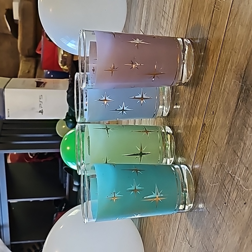 4 Six VTG Bartlett Collins MCM Atomic North Star Tall Cocktail Glasses